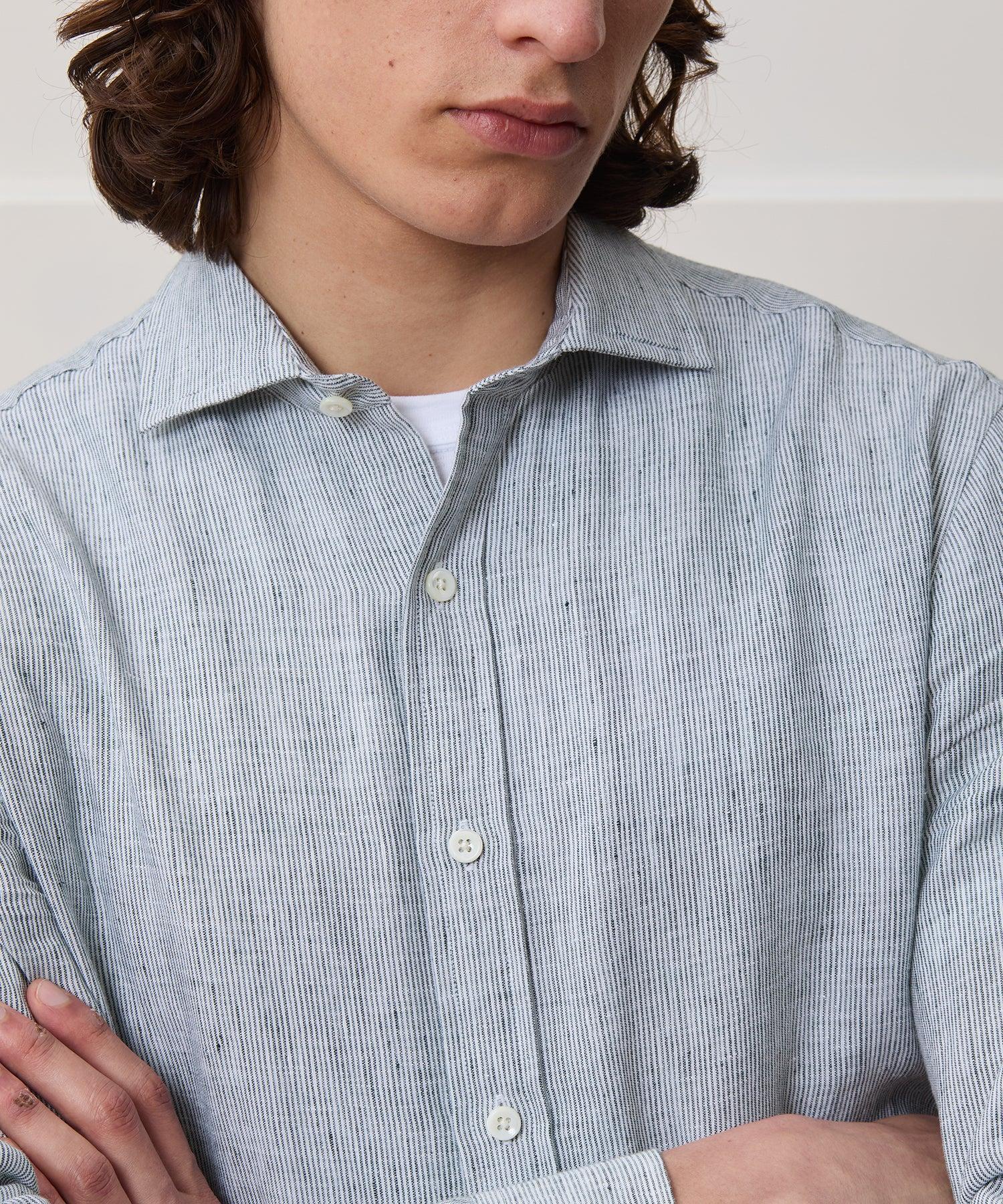 Linen Spread Collar Dress Shirt Product Image