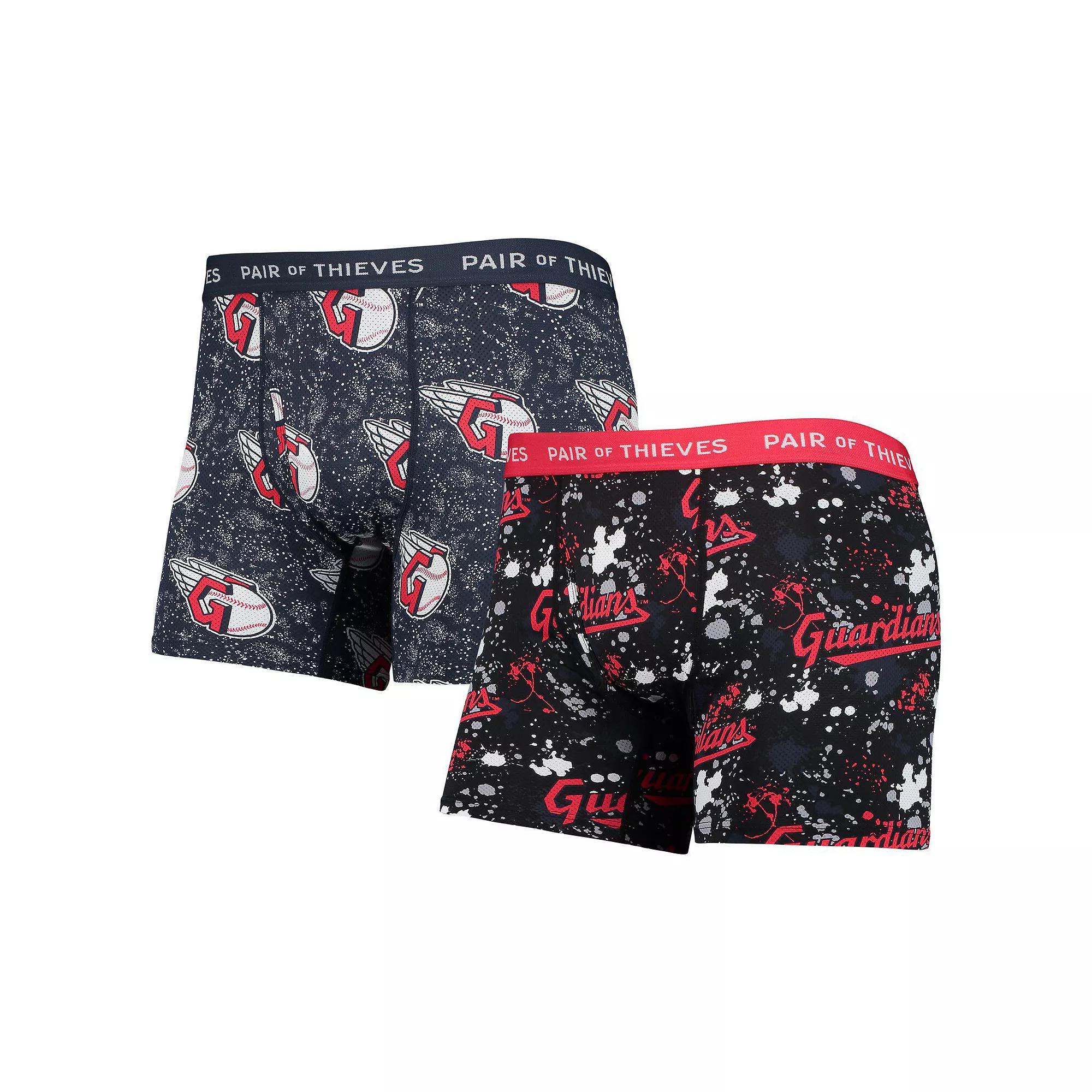 Men's Pair of Thieves Black/Navy Cleveland Guardians Super Fit 2-Pack Boxer Briefs Set, Size: Large, Grd Black Product Image