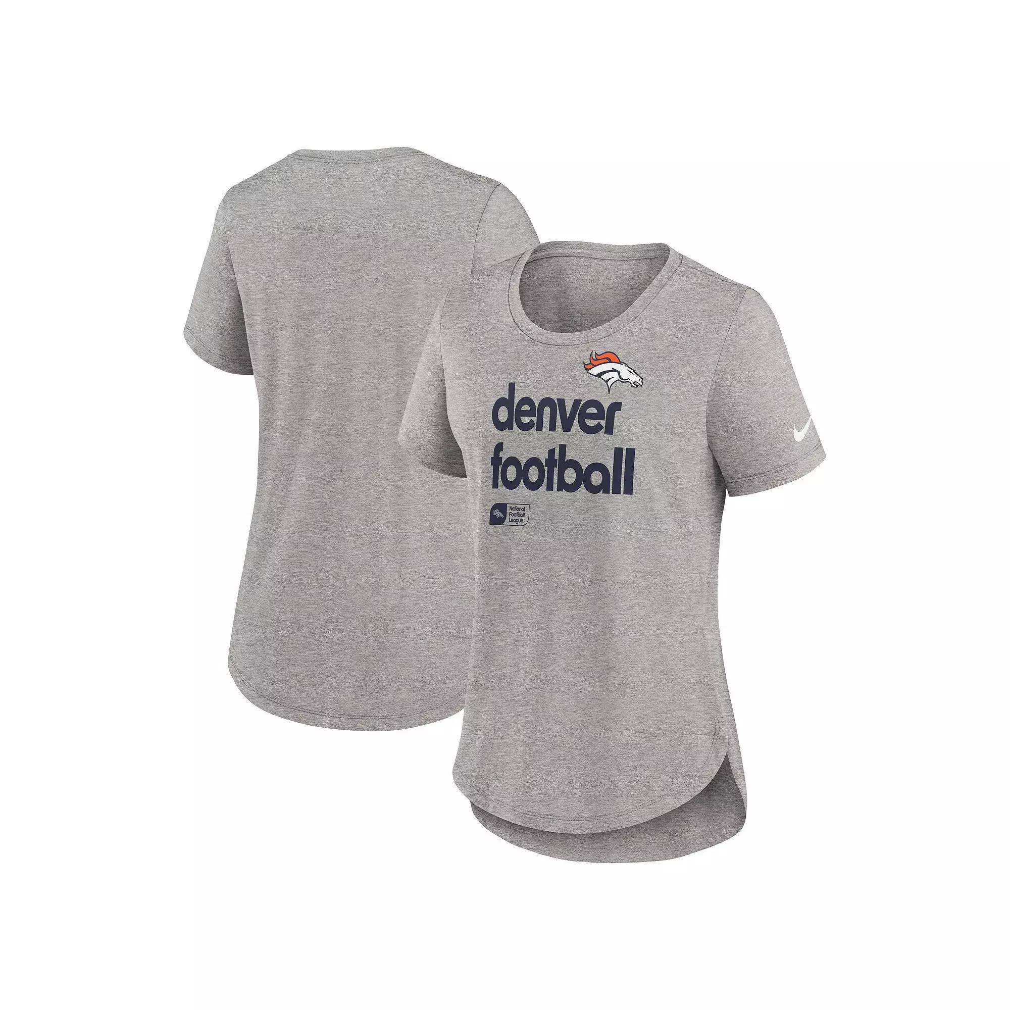 Women's Nike  Heather Gray Denver Broncos Fashion Tri-Blend T-Shirt, Size: XS, Grey Product Image