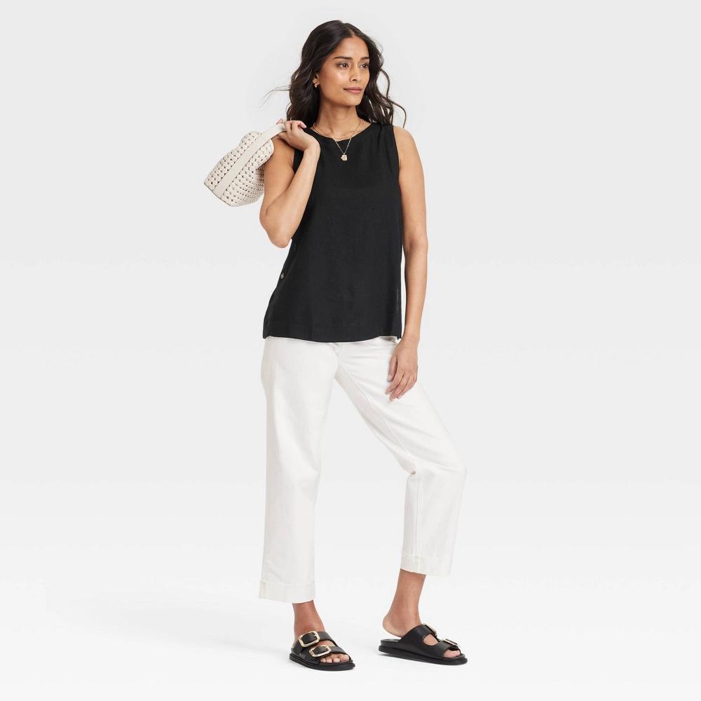 Womens Linen Tank Top - Universal Thread Tan M: Relaxed Fit, Crew Neck, Midweight Fabric Product Image