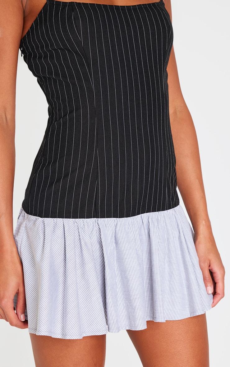 Black Contrast Pinstripe Frill Hem Shift Dress Product Image