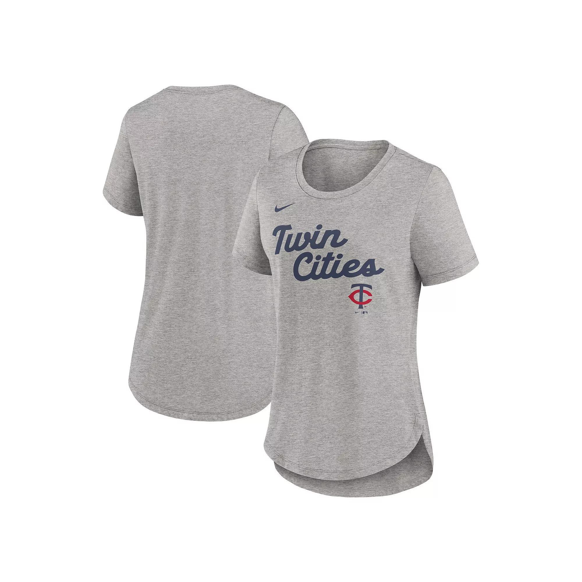 Women's Nike Heather Gray Minnesota Twins Script Tri-Blend T-Shirt, Size: Medium, Grey Product Image