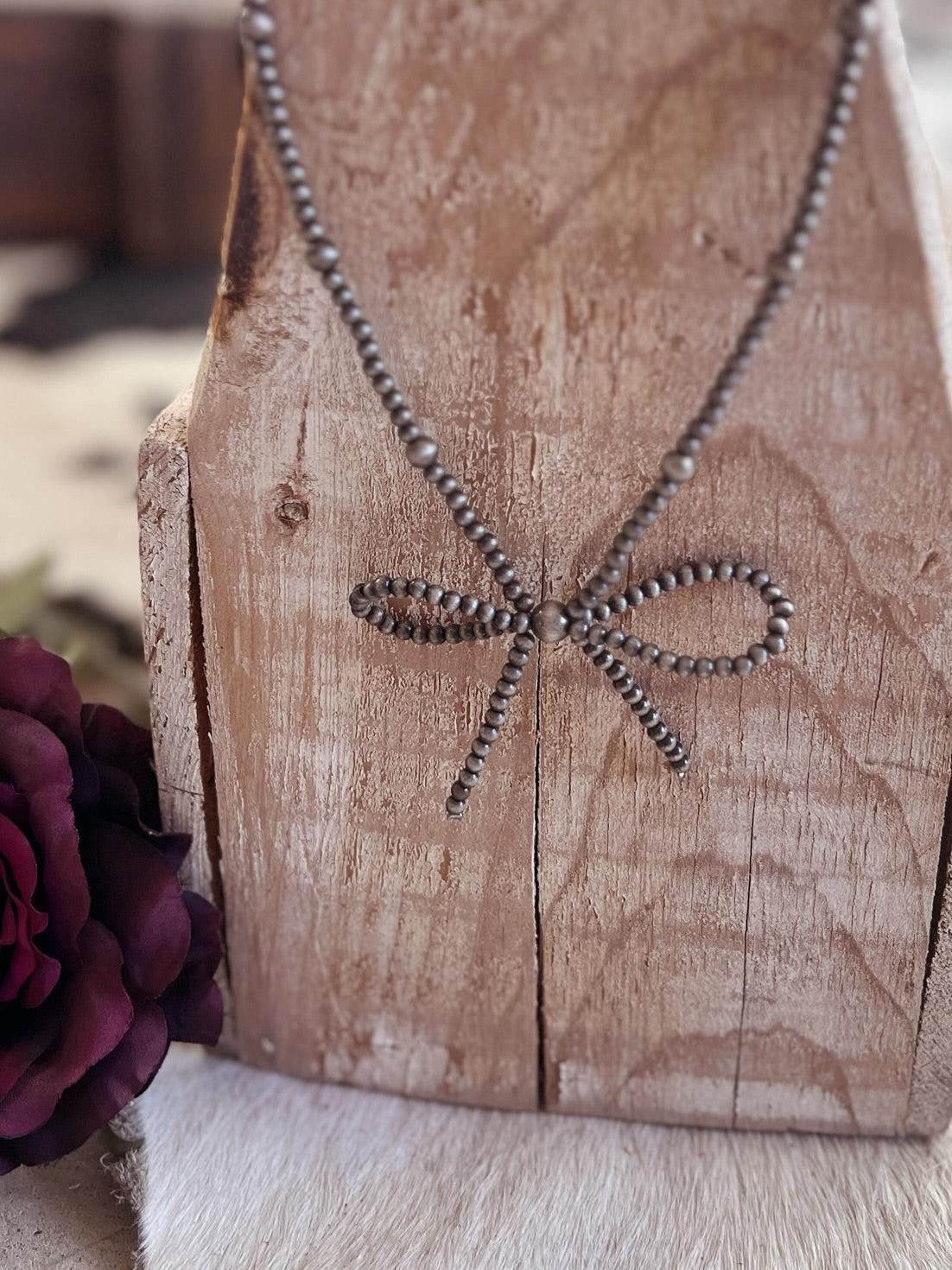 Silver Navajo Inspired Beaded Bow Necklace Product Image