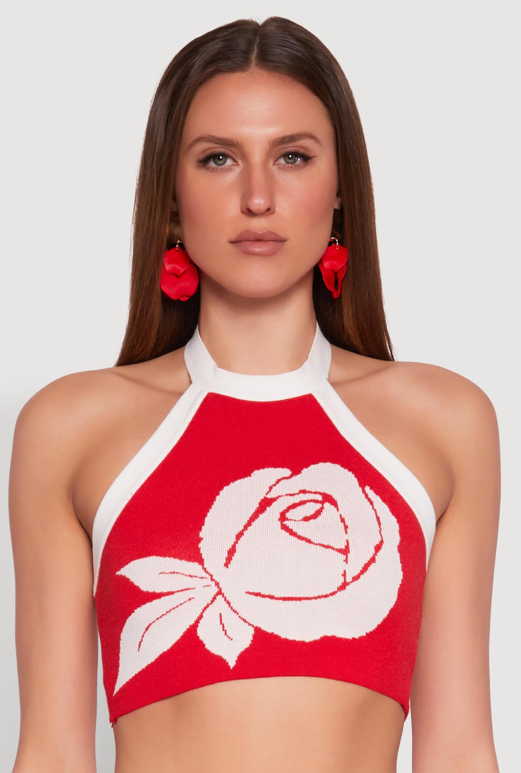 Womens Contrast Trim Floral Print Crop Top Product Image