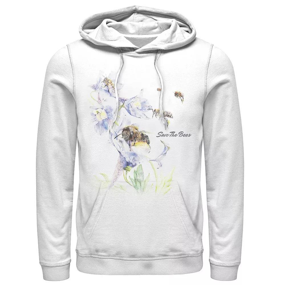 Men's Earth Day Save The Bees Floral Hoodie, Size: Small, White Product Image