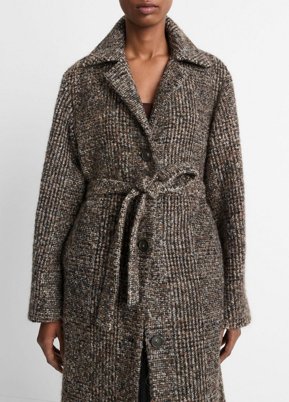 Womens Italian Boucl Wool-Blend Belted Long Coat, Blackstone, Size L Vince Product Image