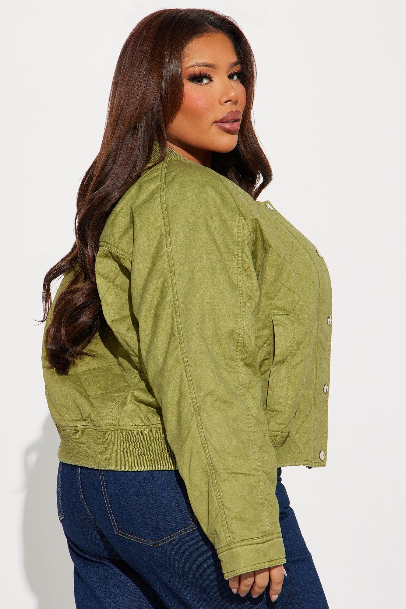 Mara Quilted Washed Bomber Jacket - Olive Product Image