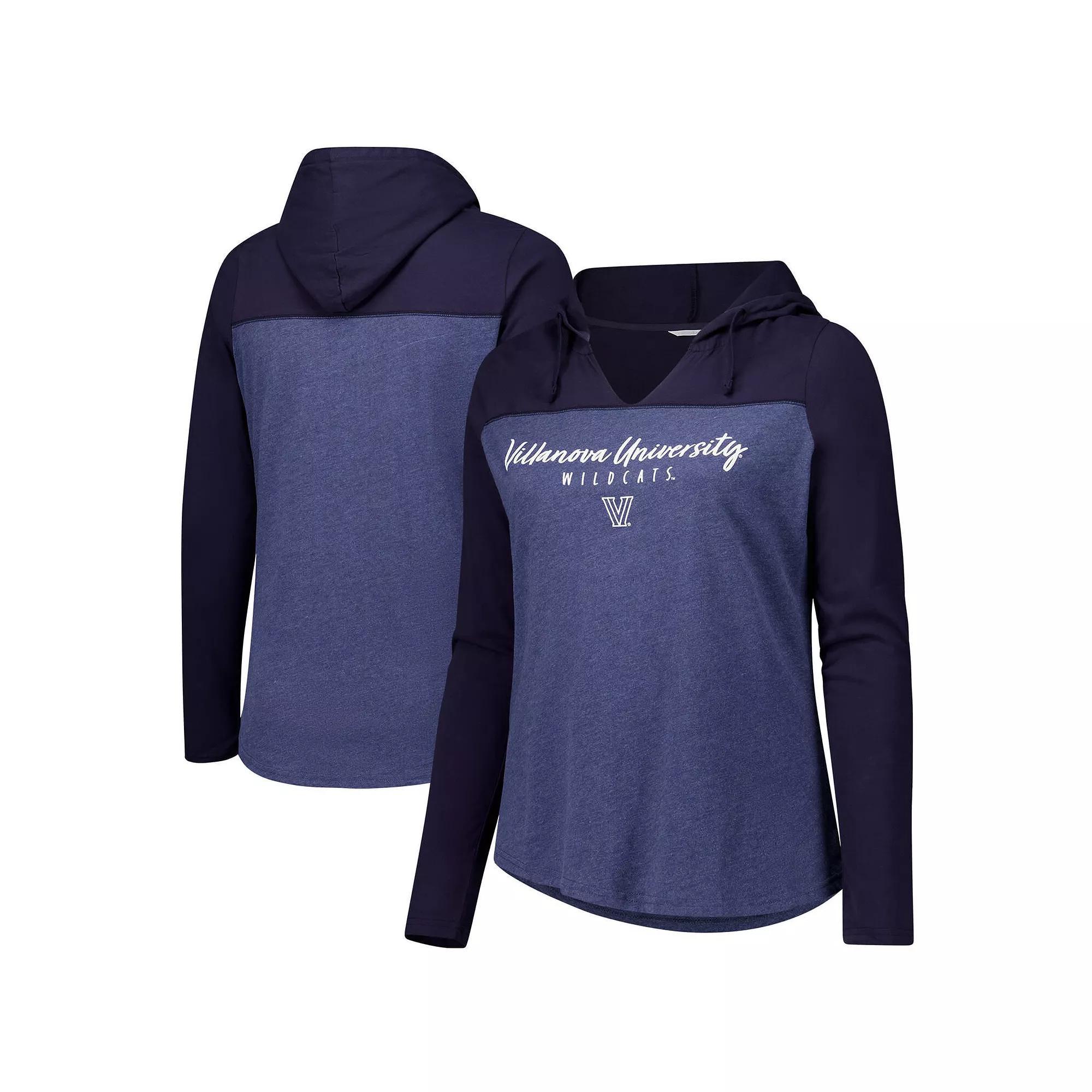 Women's Heather Navy Villanova Wildcats Knockout Color Block Hoodie V-Neck Long Sleeve T-Shirt, Size: Small, Blue Product Image