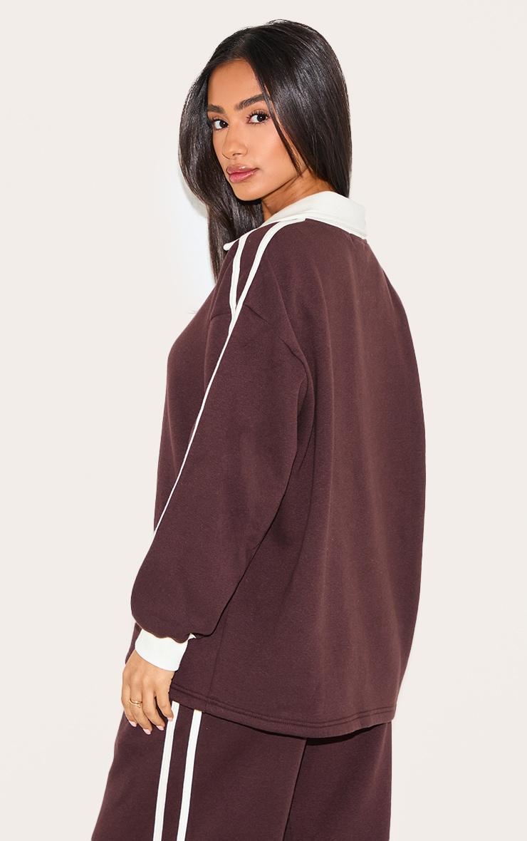 Petite Chocolate Collared Stripe Detail Oversized Sweatshirt Product Image