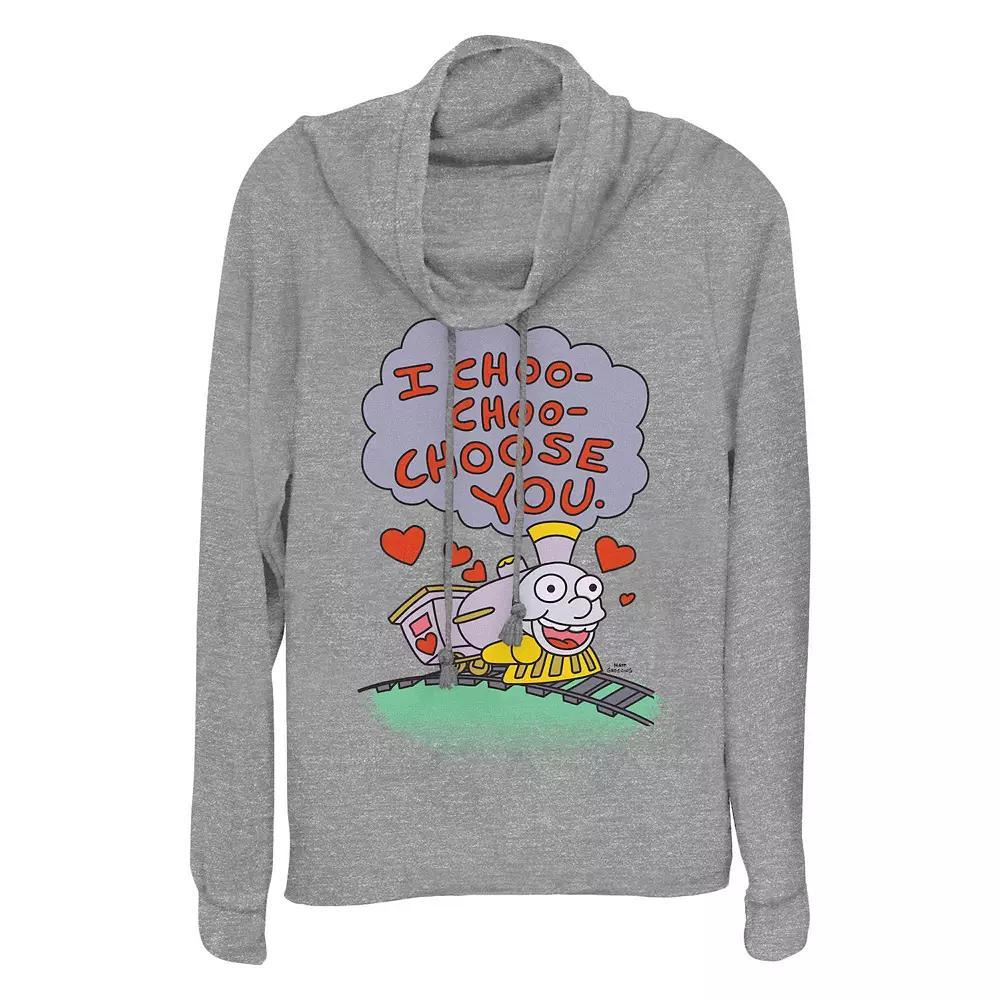 Plus Size The Simpsons I Choo Choo Chose You Train Cowlneck Graphic Lightweight Long Sleeve, Women's, Size: 1XL, Gray Grey Product Image