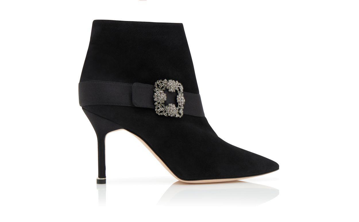PLINIANU Black Suede Jewel Buckle Ankle Boots  Product Image