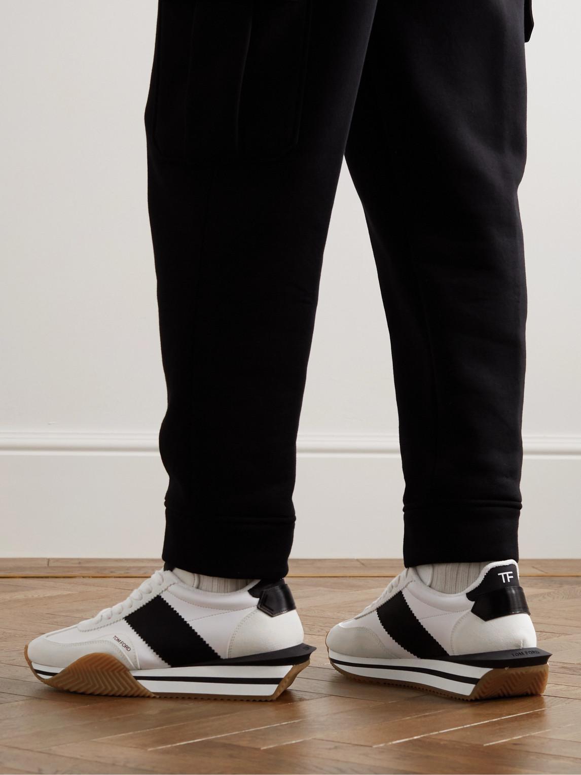 TOM FORD White James Low Top Leather Sneakers In White Black Cream Product Image