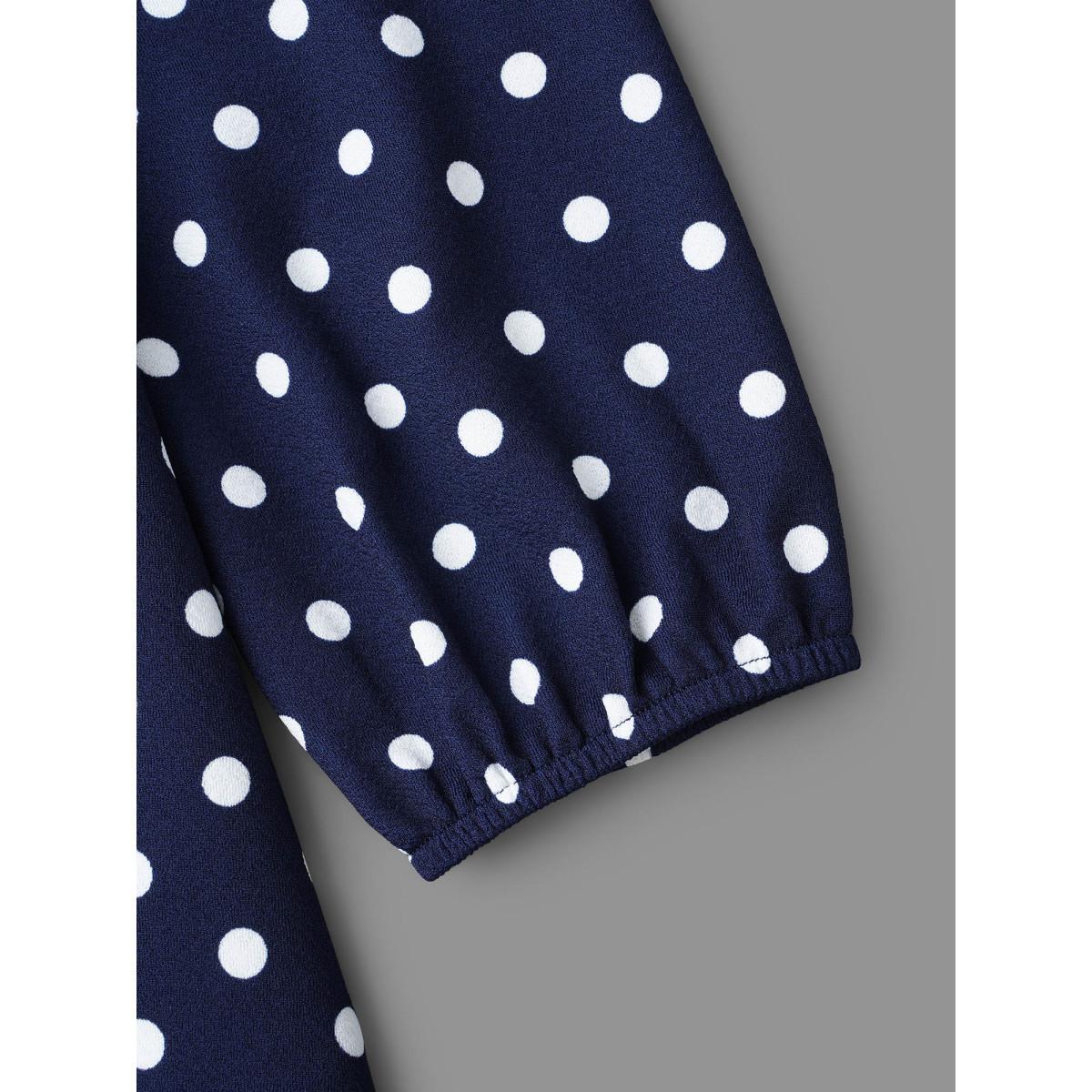 Plus Size V Neck Polka Dot Midi Dress DarkBlue Women Casual Non Knit Dresses Bloomchic 28/5X Product Image