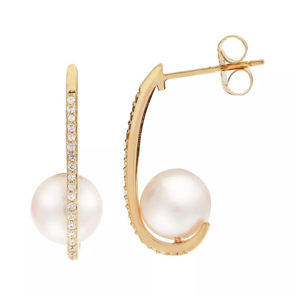 PearLustre by Imperial 14k Gold Akoya Cultured Pearl & 1/8 Carat T.W. Diamond Drop Earrings, Womens, White Product Image
