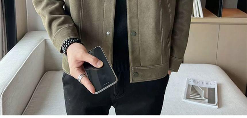 Collar Contrast Stitching Faux Suede Button Jacket Product Image