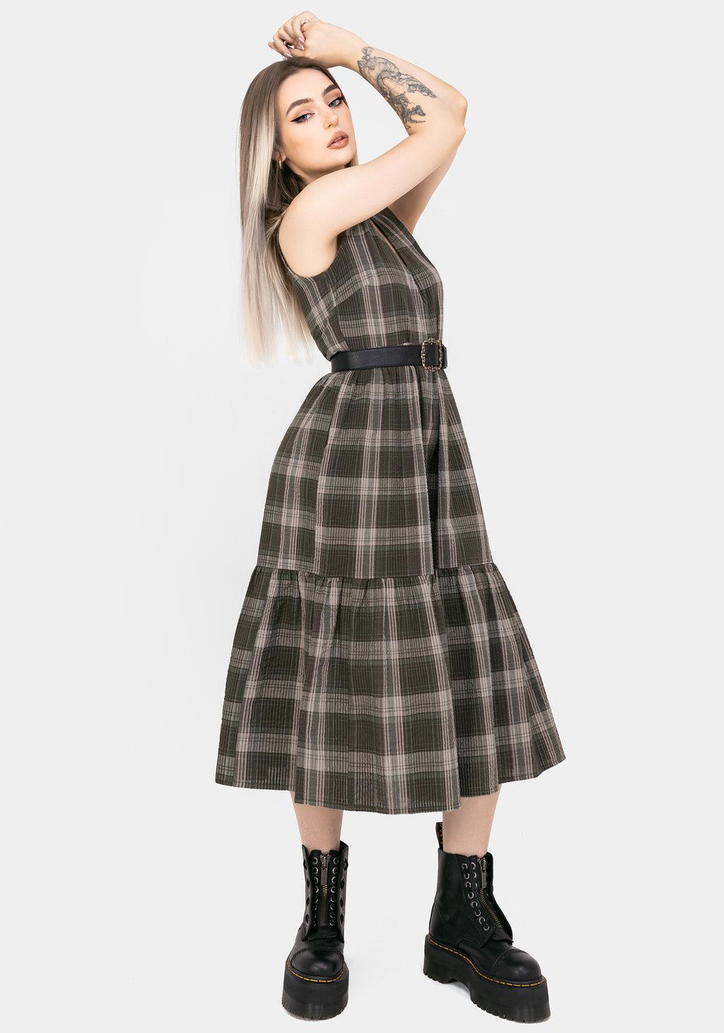 Clara Cotton Check Sleeveless Tiered Smock Midi Dress Product Image
