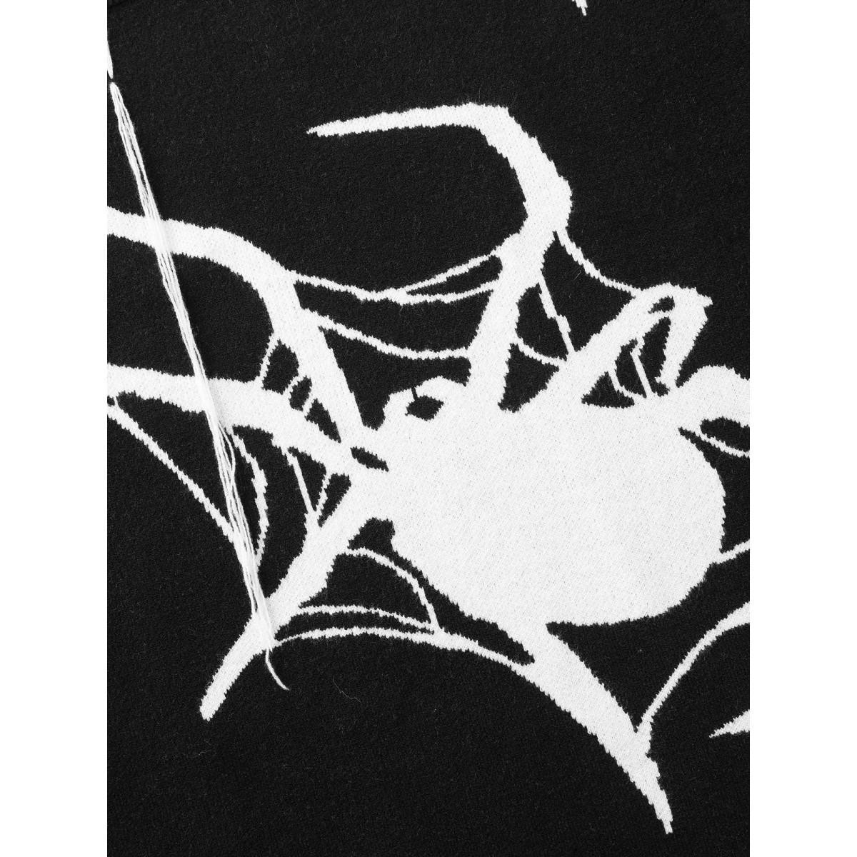Plus Size Supersoft Essentials Spider Printed Jacquard Pullover Black Women Casual Loose Long Sleeve Round Neck Everyday Pullovers BloomChic 12/L Product Image