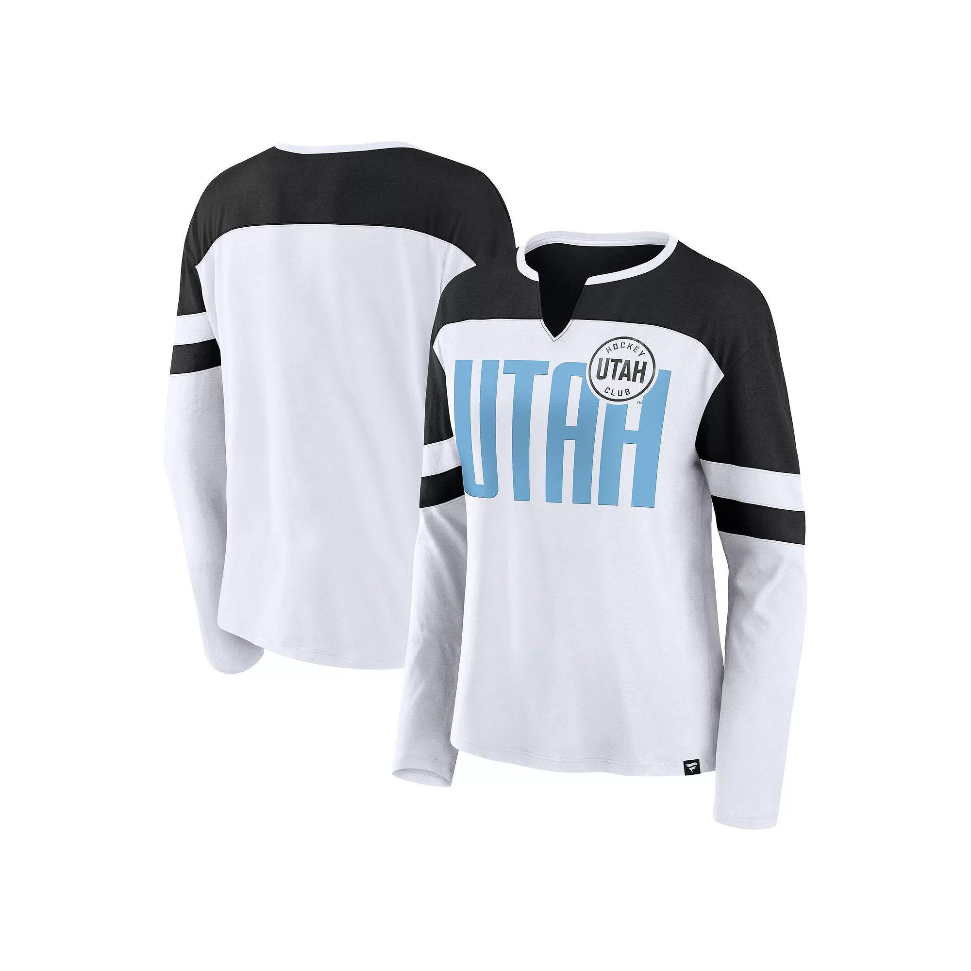 Women's Fanatics White/Black Utah Hockey Club Frozen Notch Neck Long Sleeve T-Shirt, Size: XL, Ute White Product Image