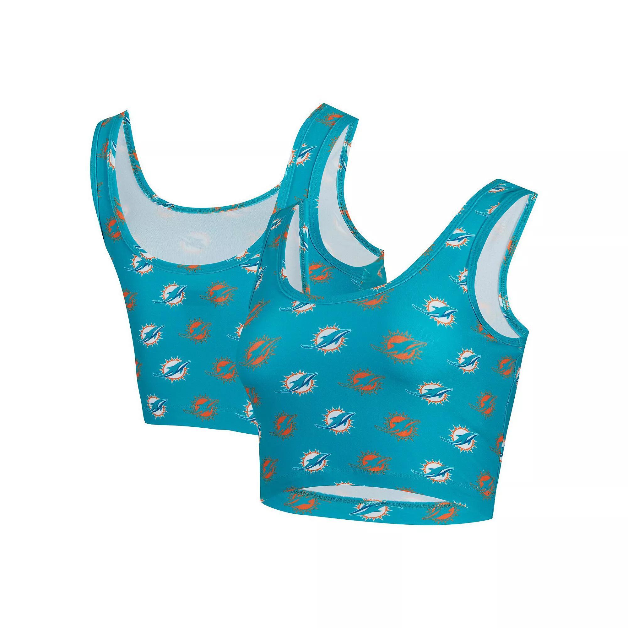Women's Concepts Sport Aqua Miami Dolphins Record Allover Print Bralette, Size: Large, Turquoise A Product Image