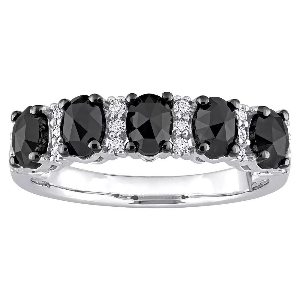 Stella Grace 10k White Gold 1 1/4 Carat T.W. Oval Black Diamond & 1/7 Carat T.W. Lab-Created Moissanite Wedding Band, Women's Product Image