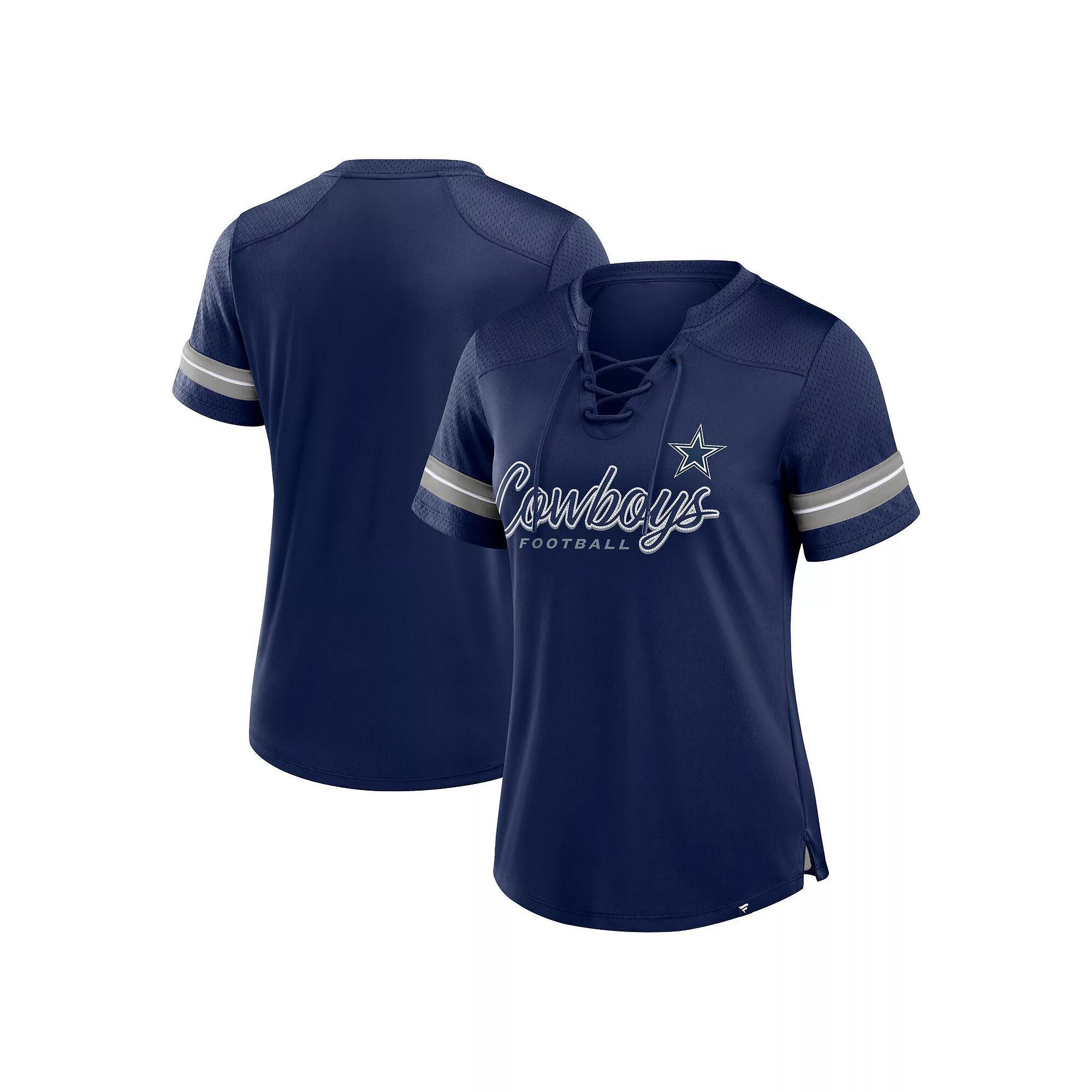 Women's Fanatics Navy Denver Broncos Play Script Lace-Up T-Shirt, Size: Medium, Blue Product Image
