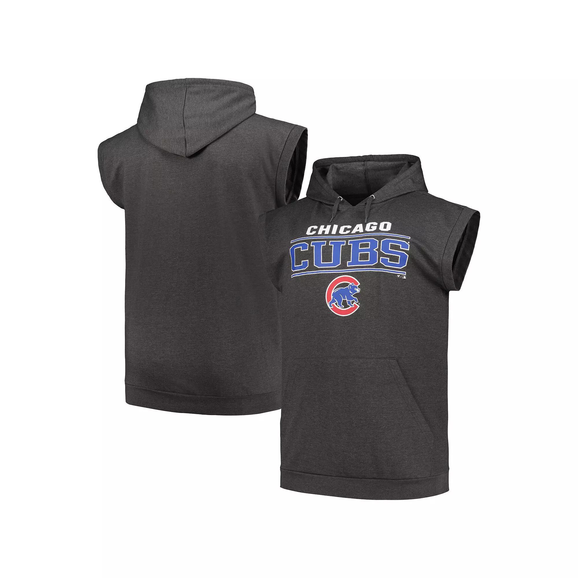 Men's Profile Heather Charcoal Chicago Cubs Big & Tall Muscle Sleeveless Pullover Hoodie, Size: 3XLT Product Image