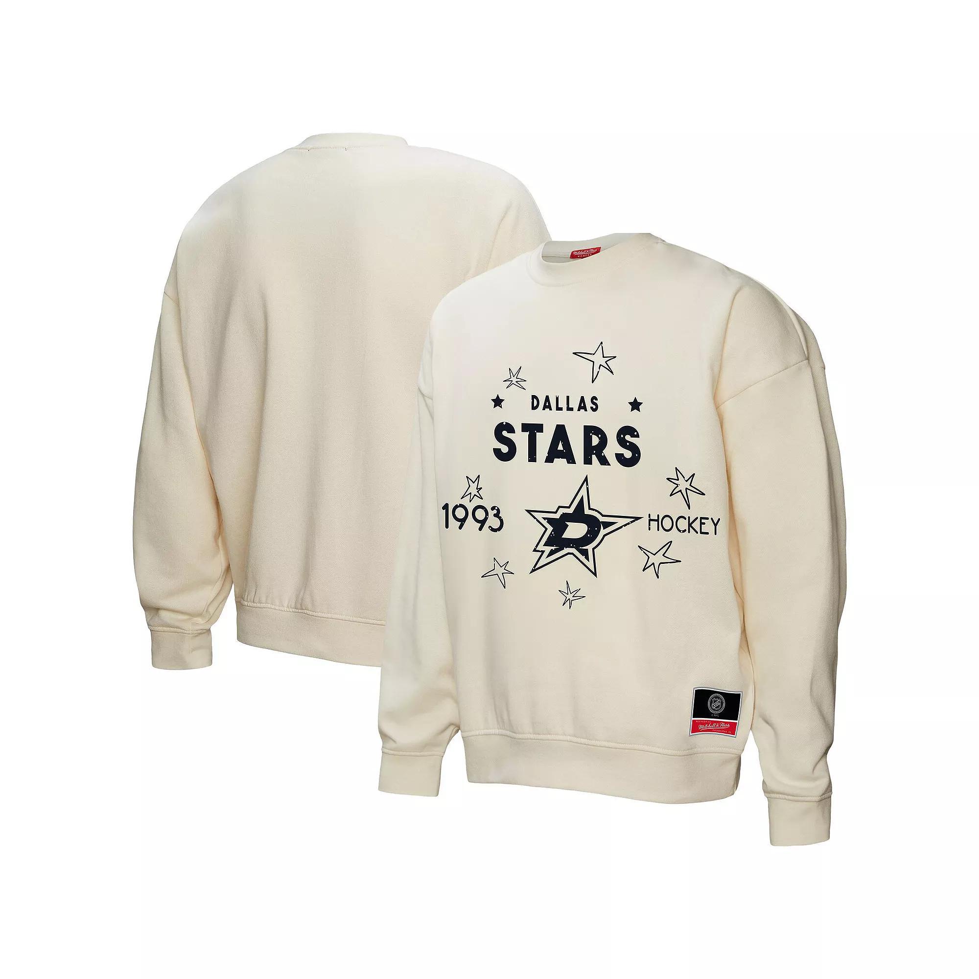 Women's Mitchell & Ness  Cream Dallas Stars Logo 3.0 Pullover Sweatshirt, Size: Large, Str Beige Product Image