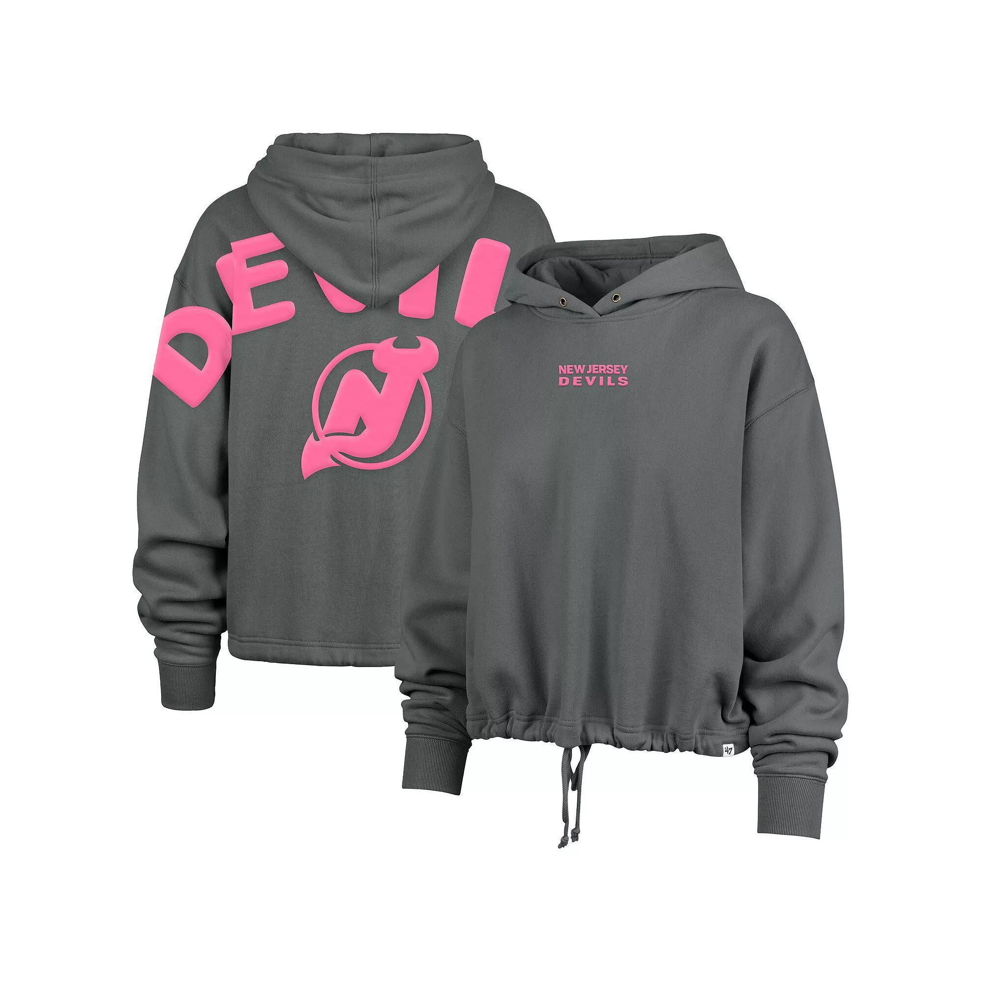 Women's '47 Gray New Jersey Devils Bright Side Venice Cropped Pullover Hoodie, Size: Small, Nhl Grey Product Image