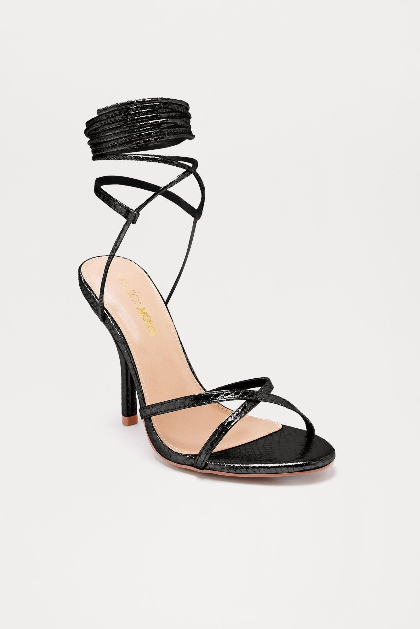 Usagi Metallic Wrap Up Heels - Black Product Image