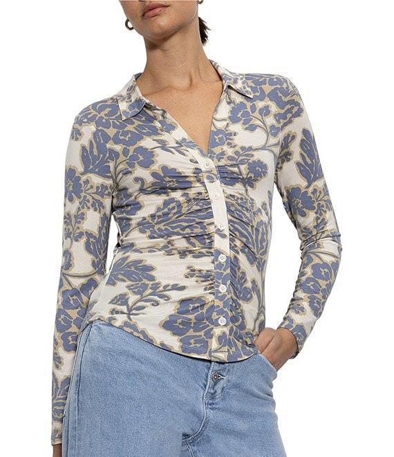 Sanctuary Dreamgirl Floral Print Stretch Jersey Point Collar Long Sleeve Fitted Top Product Image