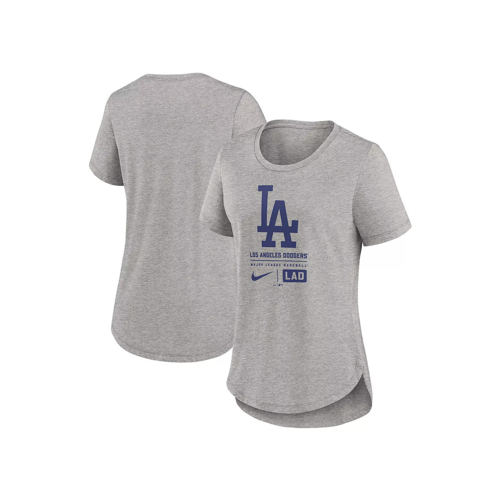Women's Nike Heather Charcoal Los Angeles Dodgers Large Logo Stacked Tri-Blend T-Shirt Product Image