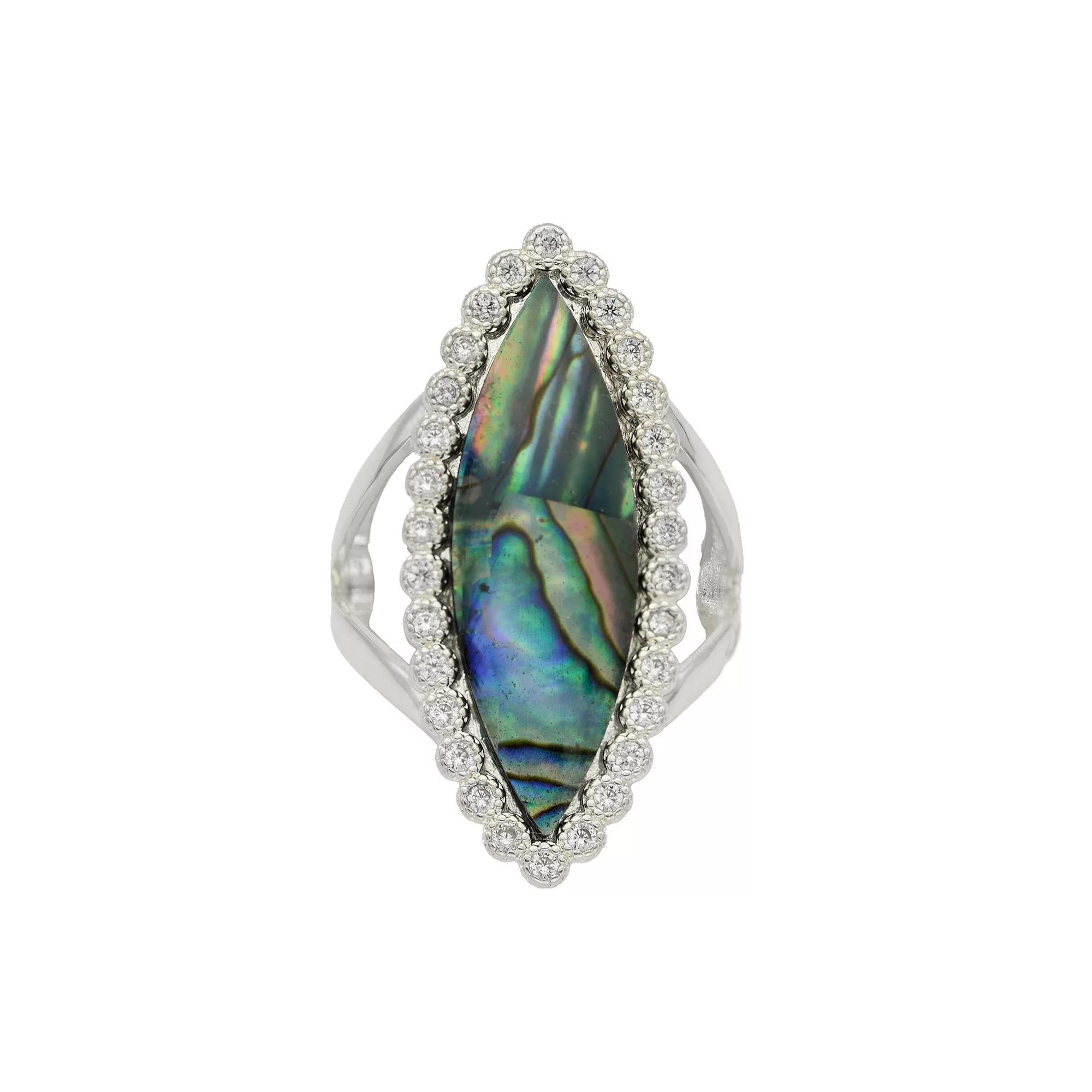 City Luxe Silver Tone Abalone & Cubic Zirconia Ring, Womens Product Image