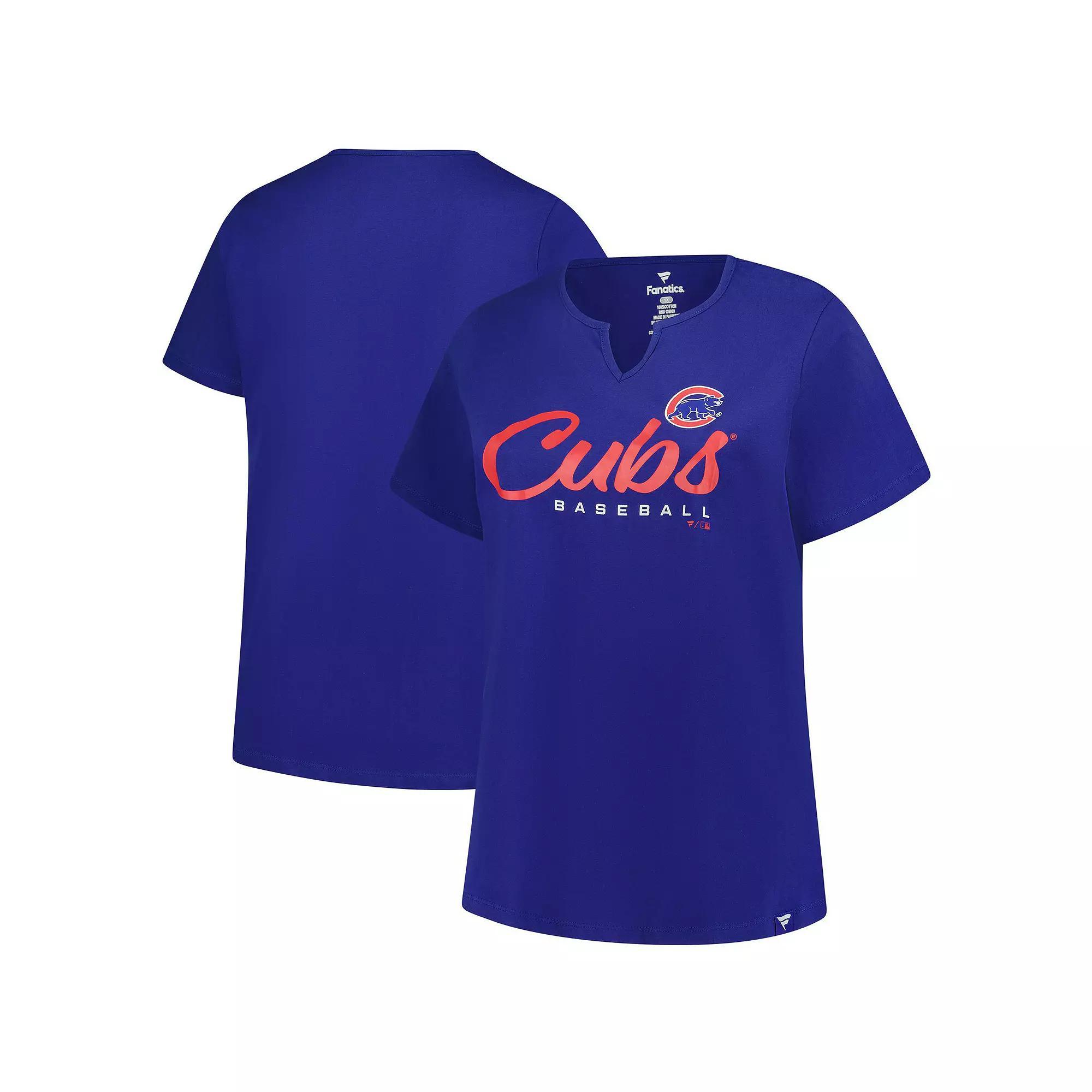 Women's Profile  Royal Chicago Cubs Wordmark Notch Neck T-Shirt, Size: 1XL, Blue Product Image