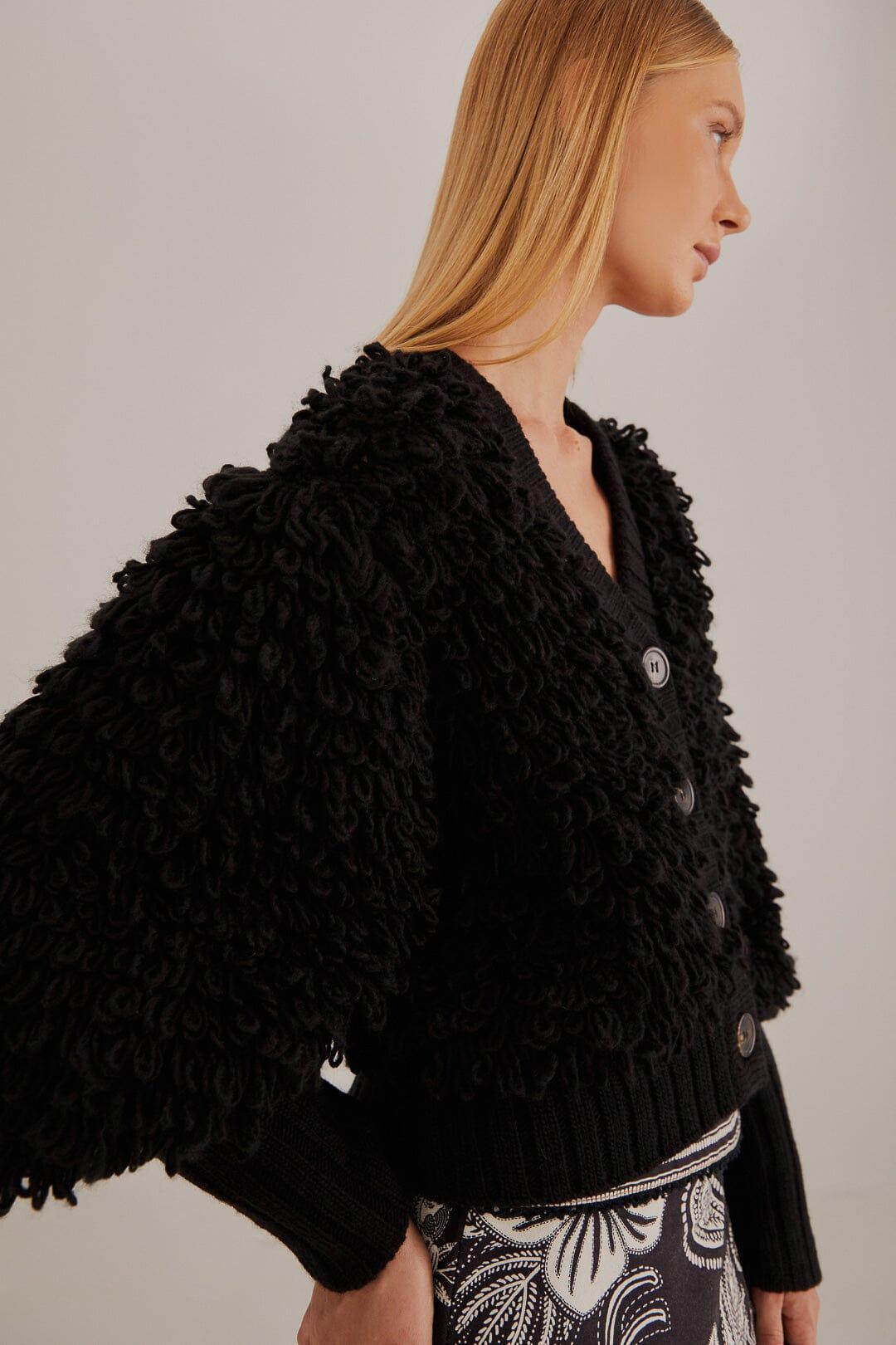Black Textured V Neck Cardigan Product Image