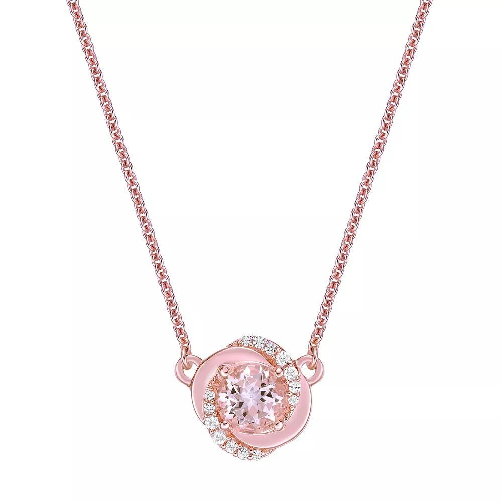 Gemminded 10k Rose Gold Morganite & 1/10 Carat T.W. Diamond Rosette Necklace, Women's, Size: 18" Product Image