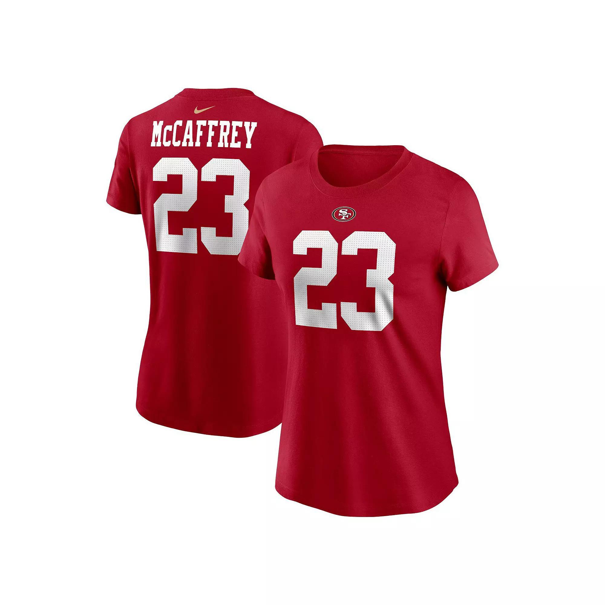 Women's Nike Christian McCaffrey Scarlet San Francisco 49ers Player Name & Number T-Shirt, Size: XL, Red Product Image