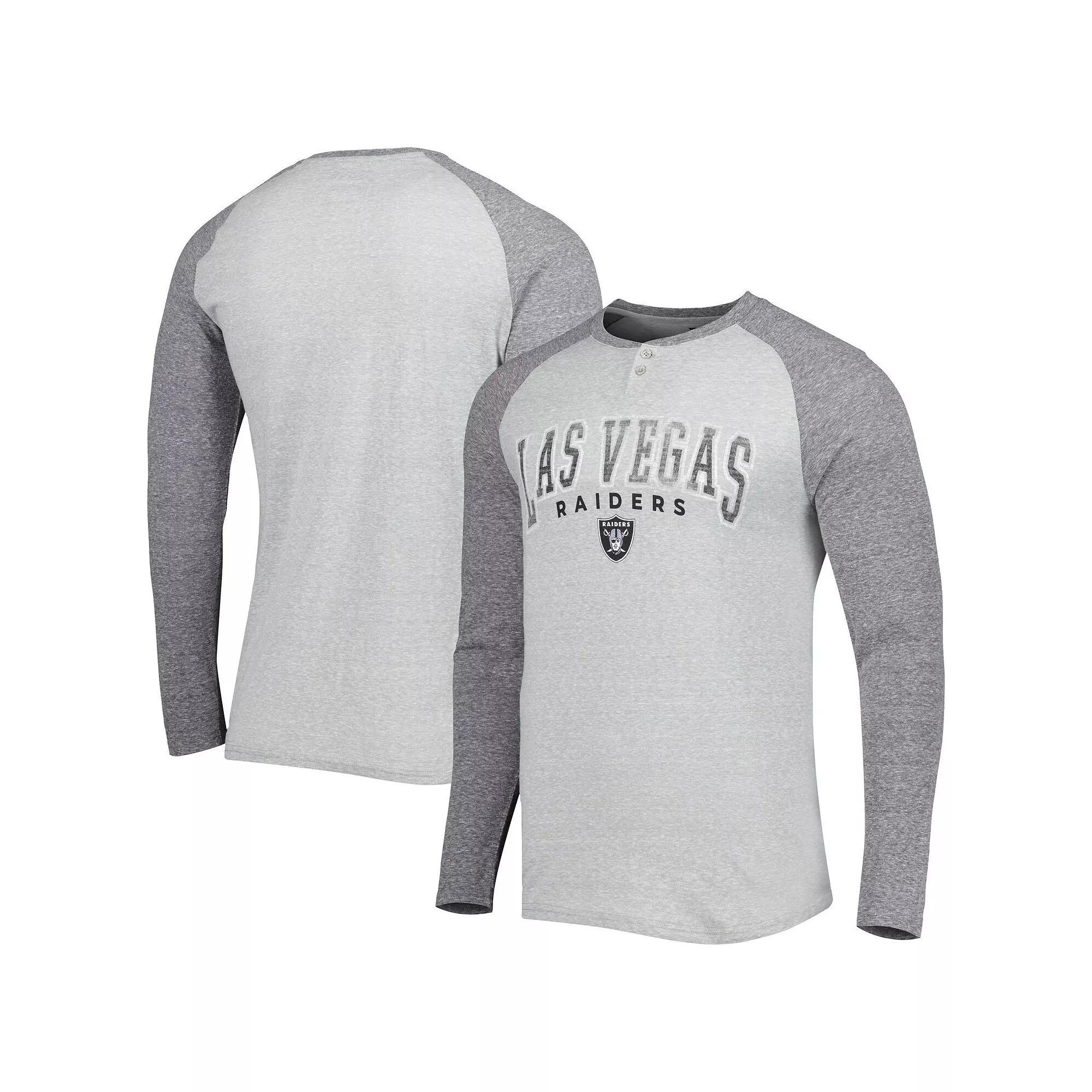 Men's Concepts Sport Heather Gray Las Vegas Raiders Ledger Raglan Long Sleeve Henley T-Shirt, Size: Small, Lvr Grey Product Image