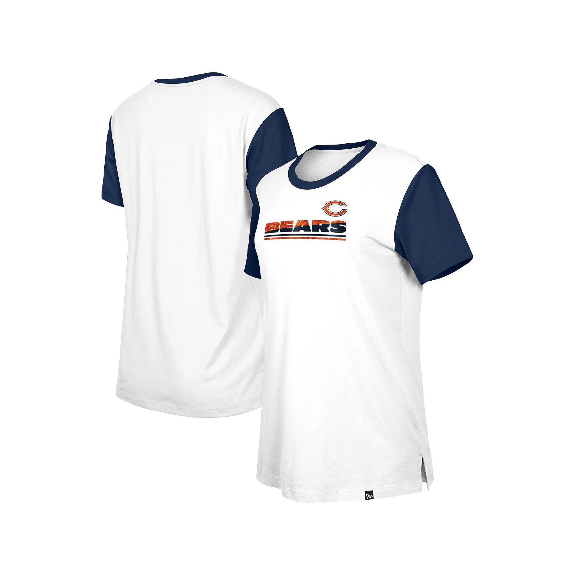 Women's New Era  White/Navy Chicago Bears Third Down Colorblock T-Shirt, Size: XL Product Image