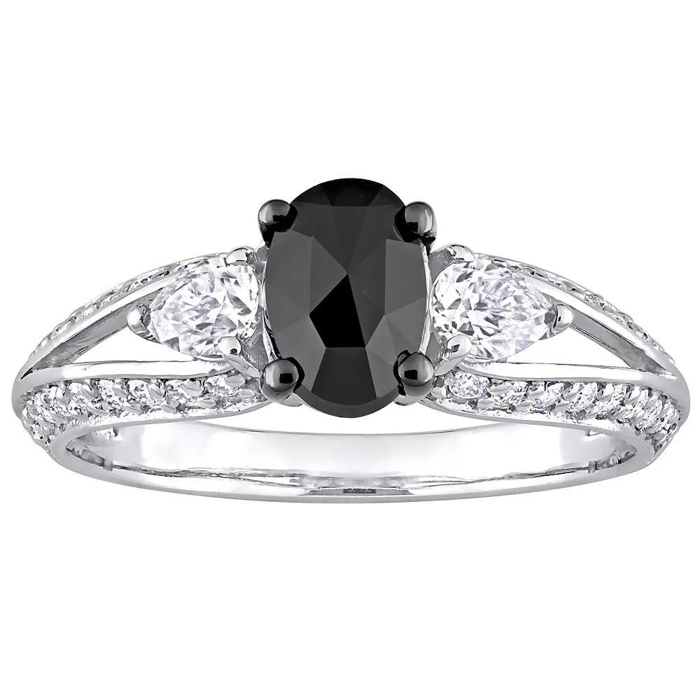 Stella Grace 10k White Gold 3/4 Oval Black Diamond & 9/10 Carat T.W. Lab-Created Moissanite Engagement Ring, Women's, Size: 6.50 Product Image