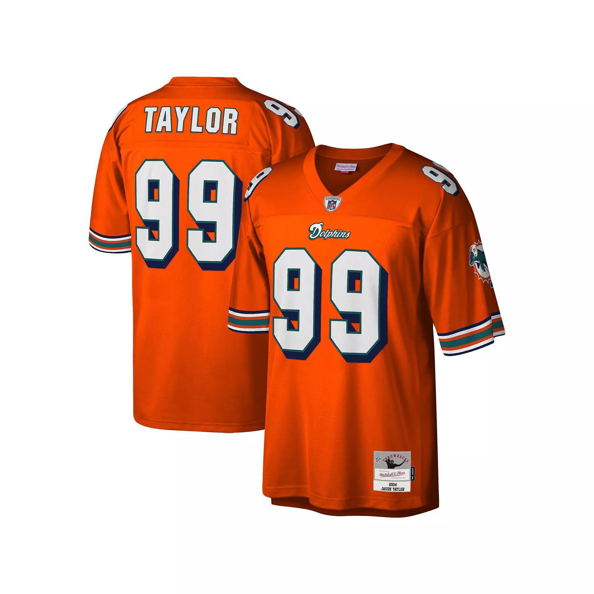 Men's Mitchell & Ness Jason Taylor Orange Miami Dolphins Big & Tall 2004 Retired Player Replica Jersey, Size: XLT Product Image