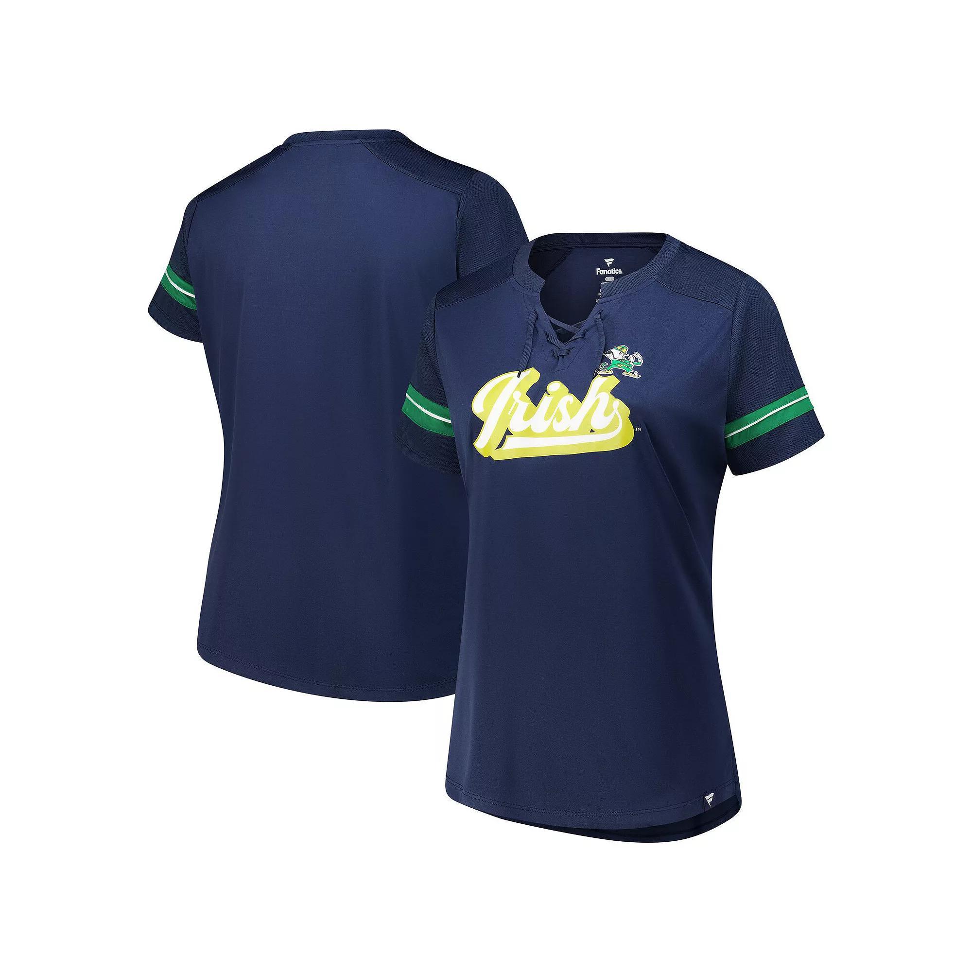 Women's Fanatics Navy Notre Dame Fighting Irish Plus Size Overtime Readiness Lace-Up T-Shirt, Size: 4XL, Blue Product Image