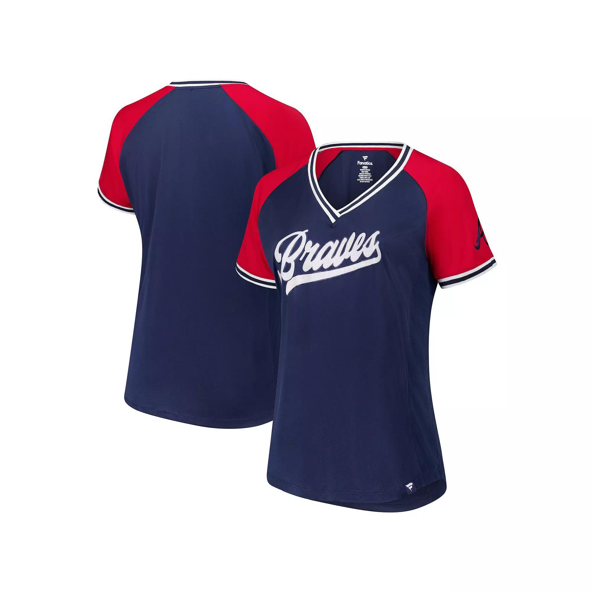 Women's Profile Navy Atlanta Braves Plus Size Crossover V-Neck T-Shirt, Size: 3XL, Blue Product Image