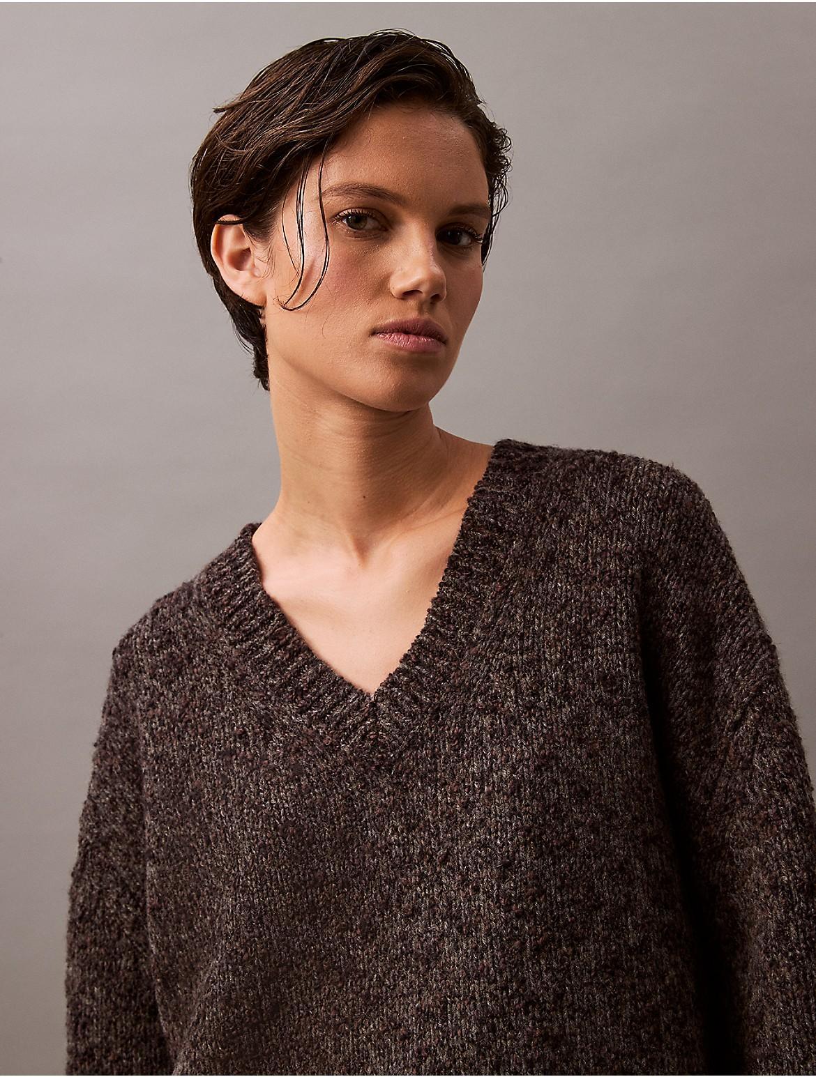 Calvin Klein Women's Melange Wool V-Neck Sweater - Brown - XS Product Image