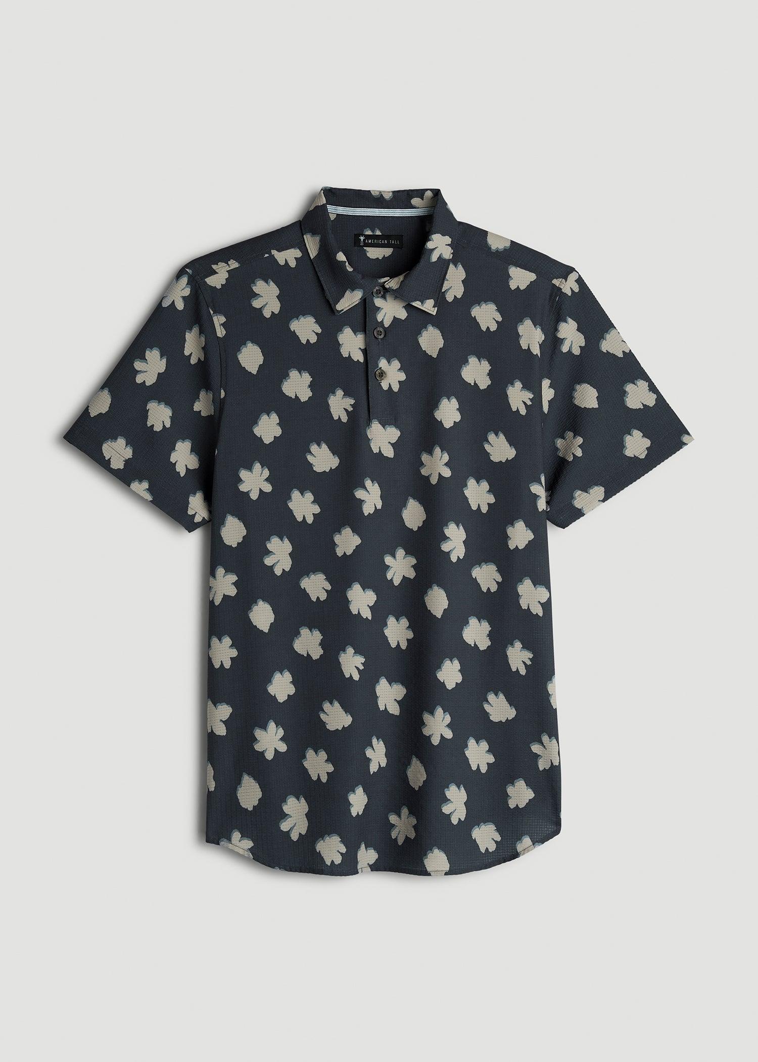 Coastal Perforated Tall Men's Polo Shirt in Navy and Bone Floral Product Image