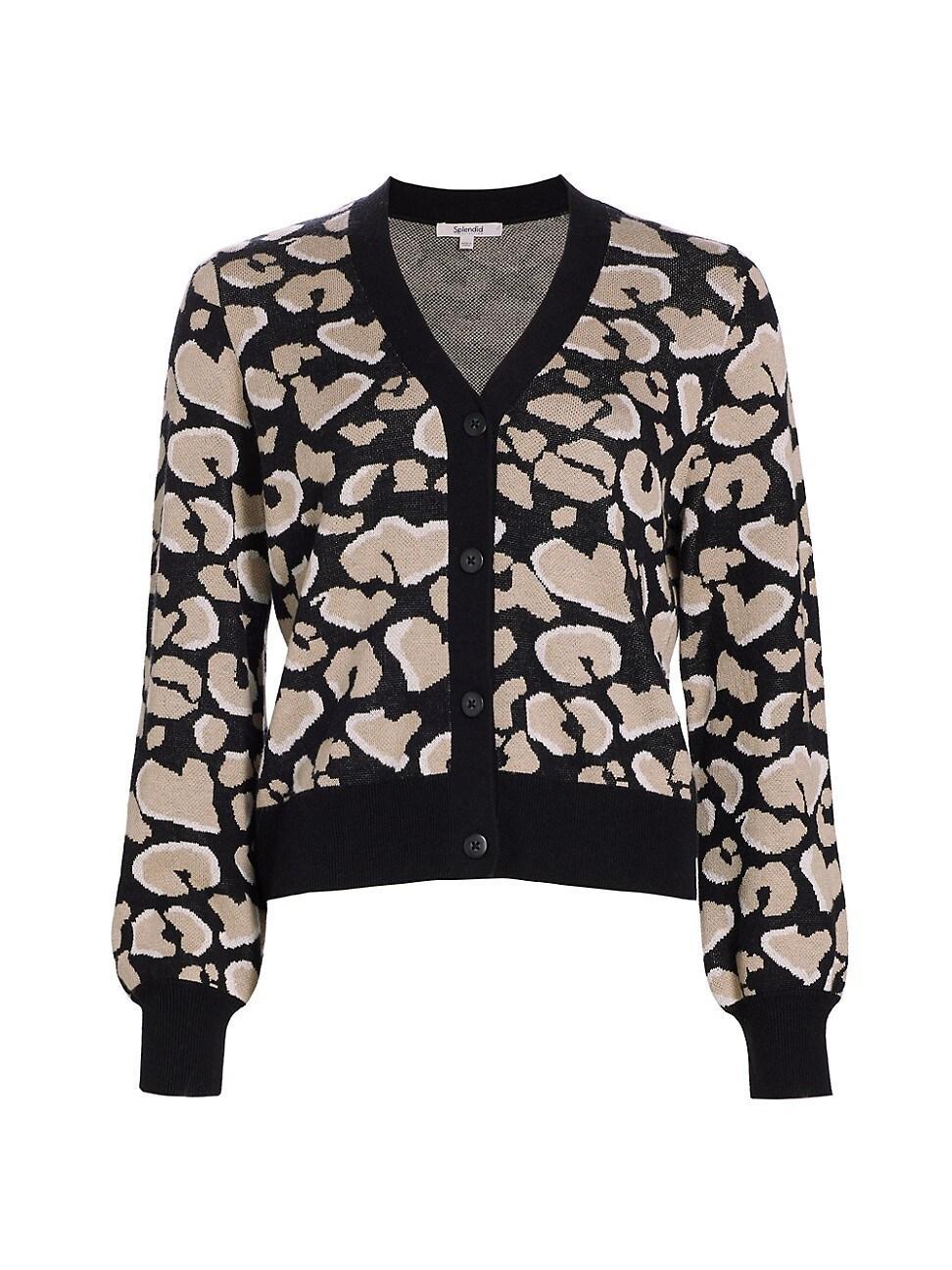 Splendid Leopard Cardigan Mix) Women's Sweater Product Image