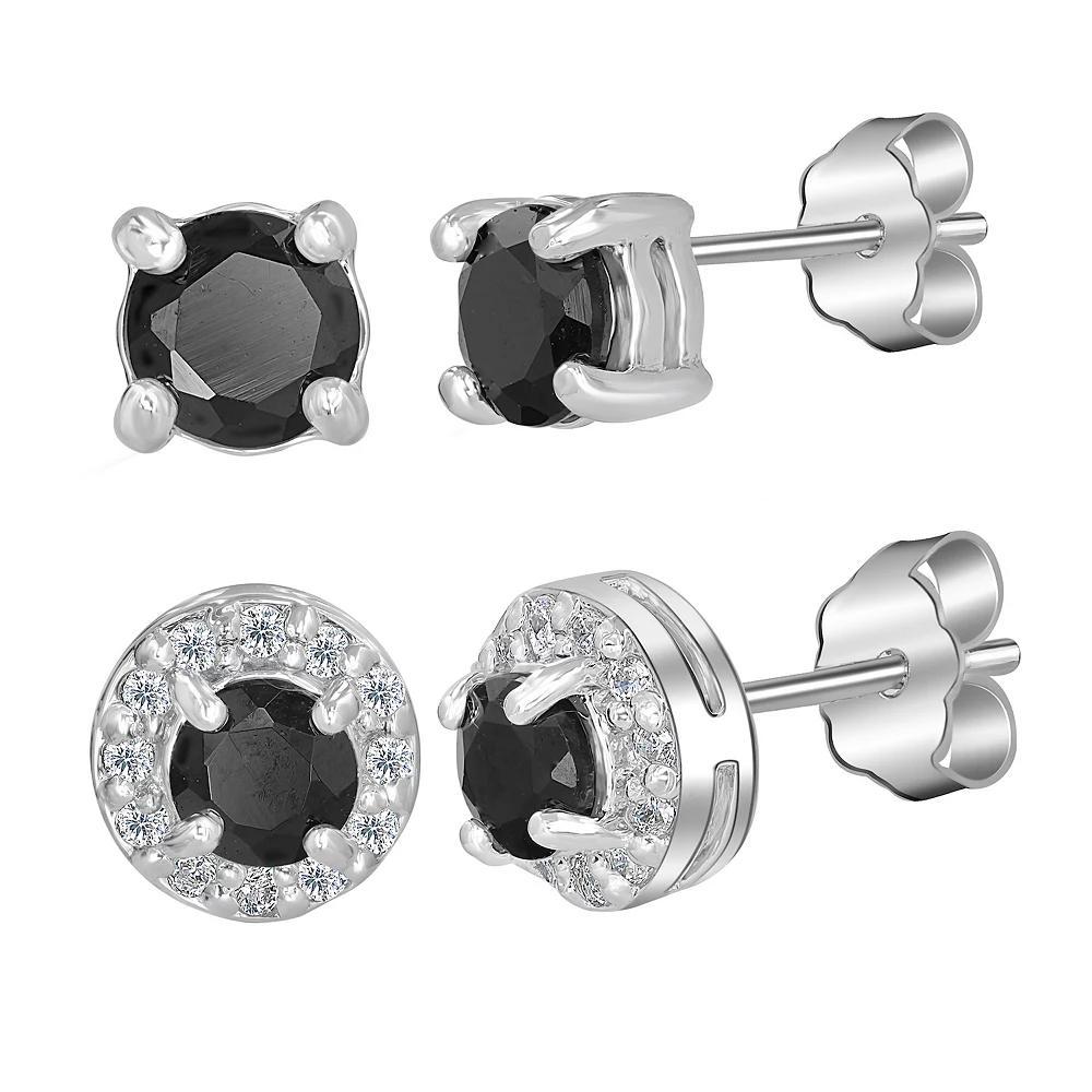 Gemistry Sterling Silver Round White Topaz & Topaz Earring Trio Set, Women's, Purple Blue Topaz Product Image