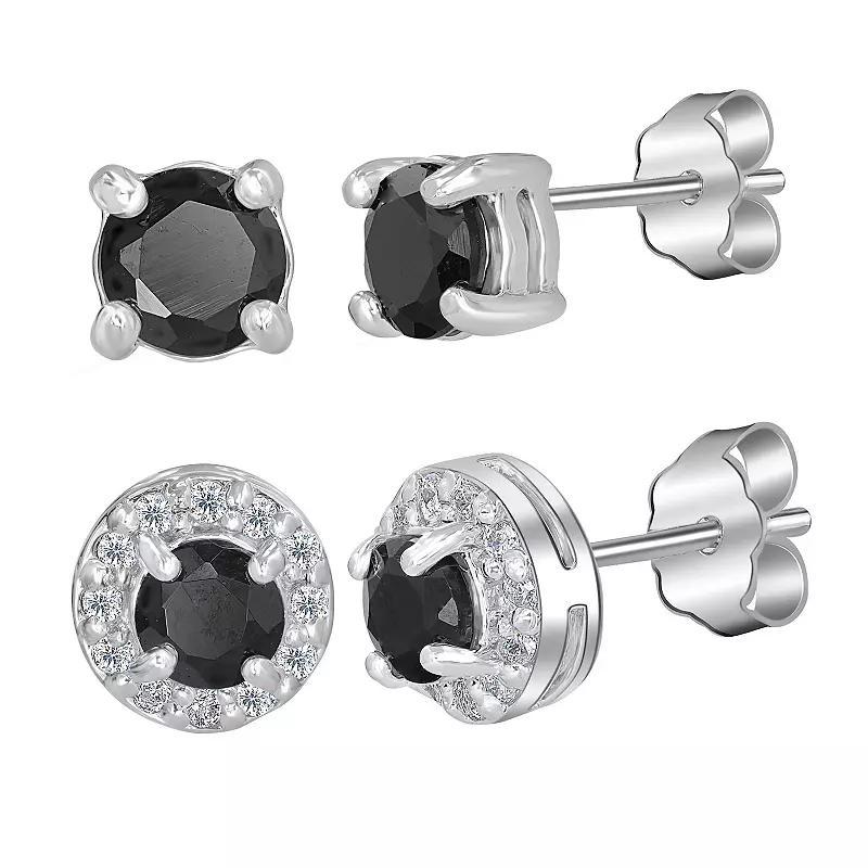 Gemistry Sterling Silver Round White Topaz & Topaz Earring Trio Set, Women's, Purple Blue Topaz Product Image