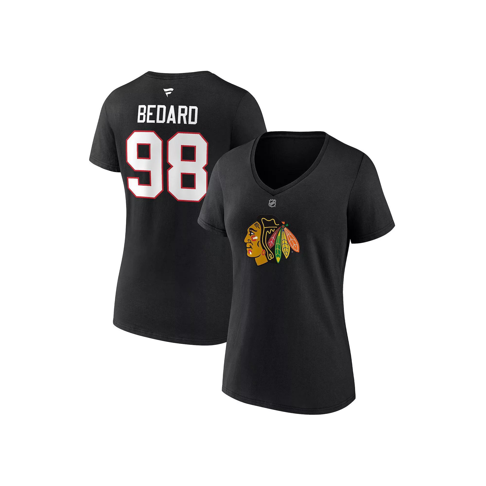 Womens Fanatics Branded Connor Bedard Chicago hawks 2023 NHL Draft Authentic Stack Player Name & Number V-Neck T-Shirt Product Image