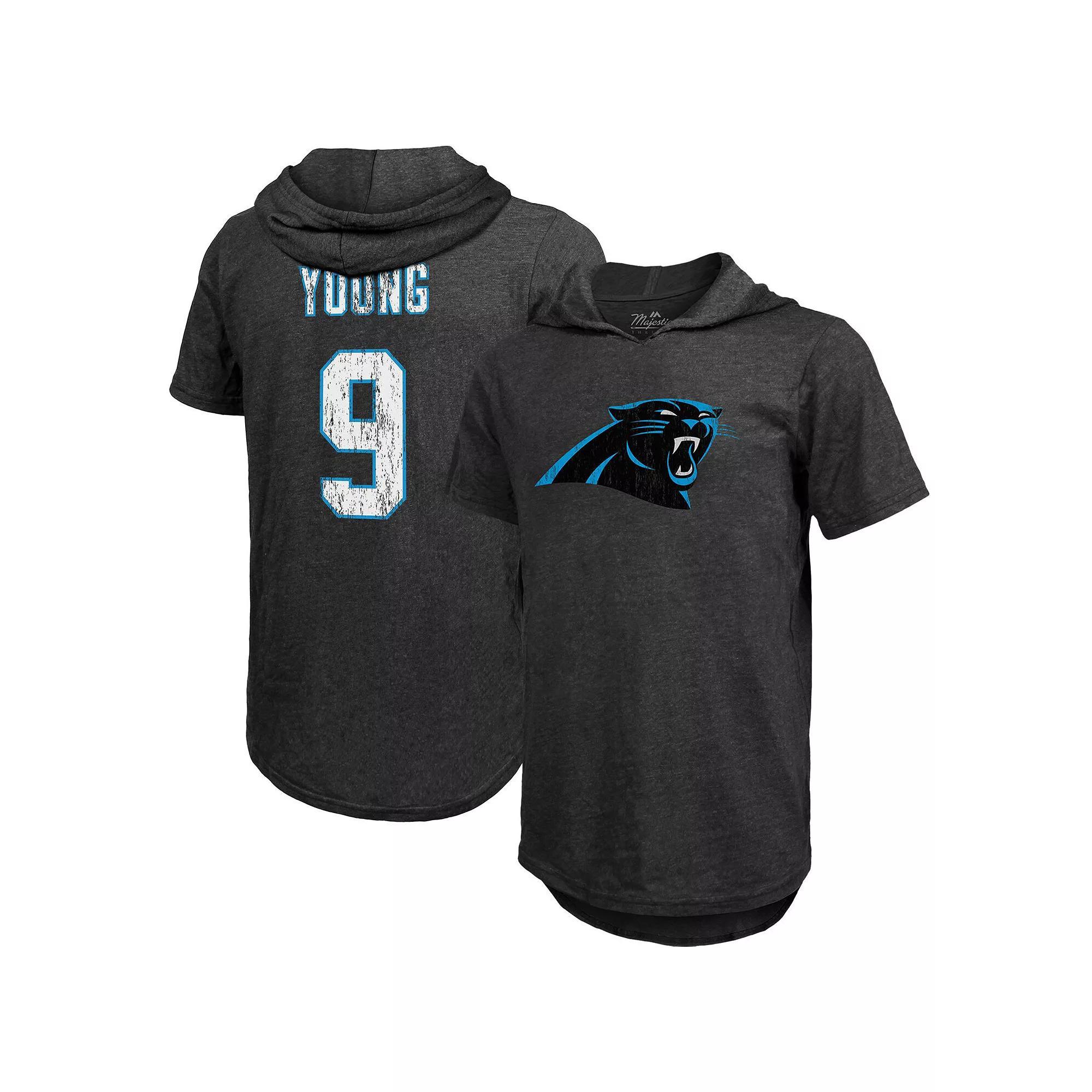 Men's Majestic Threads Bryce Young Black Carolina Panthers Player Name & Number Tri-Blend Slim Fit Hoodie T-Shirt, Size: Medium Product Image