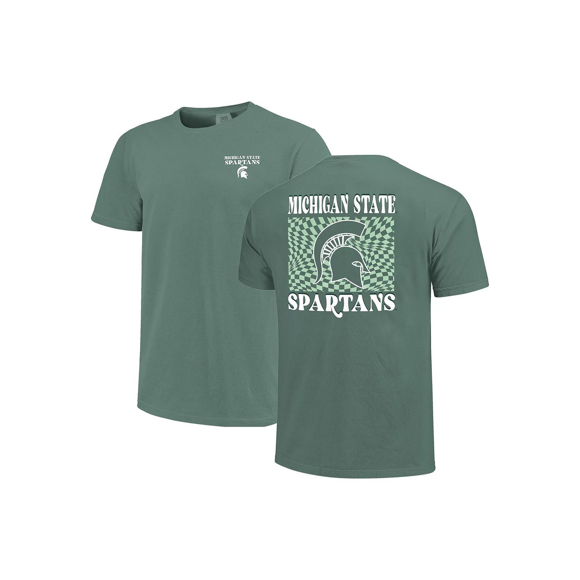 Women's Green Michigan State Spartans Comfort Colors Checkered Mascot T-Shirt, Size: Medium Product Image